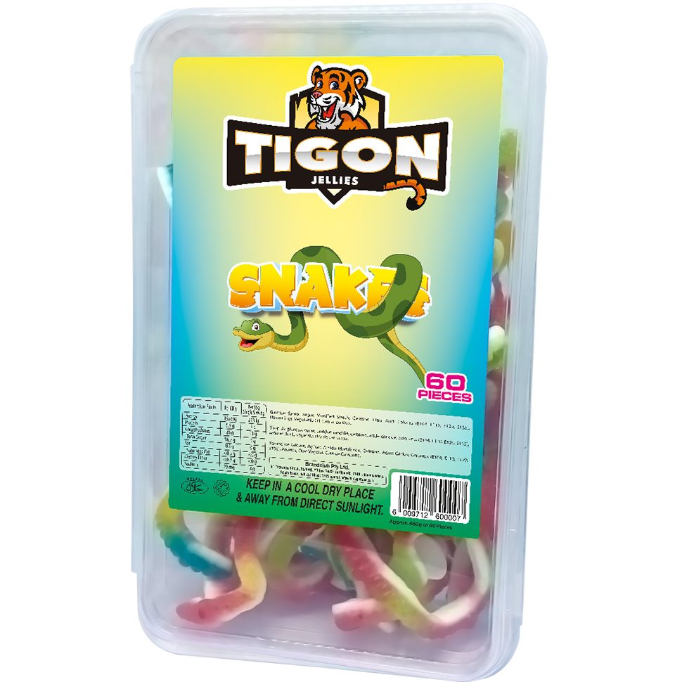 TIGON JELLIES- SNAKES ASSORTED 50's