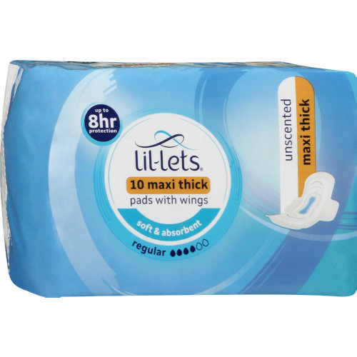LIL-LETS MAXI PADS REGULAR - UNSCENTED 12x10's